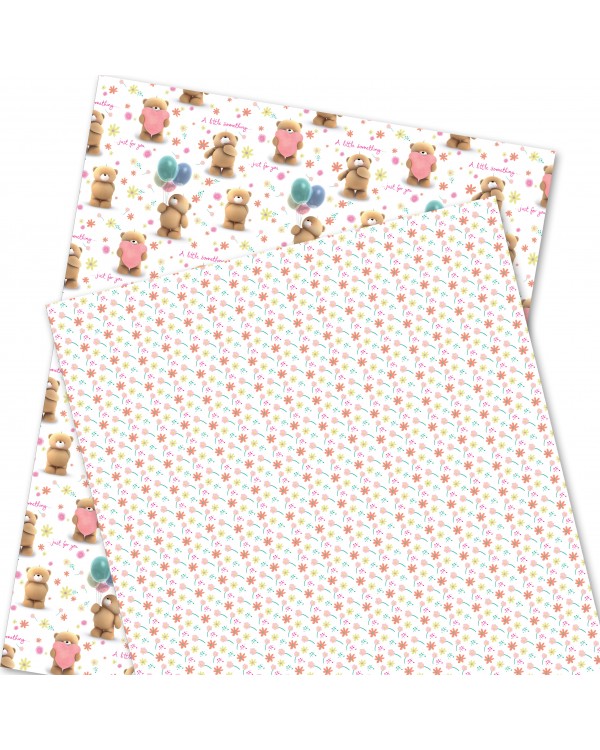 Wrapping Paper - WP4964-HAL011 - Brown Teddy Bear with Baloons, Flowers